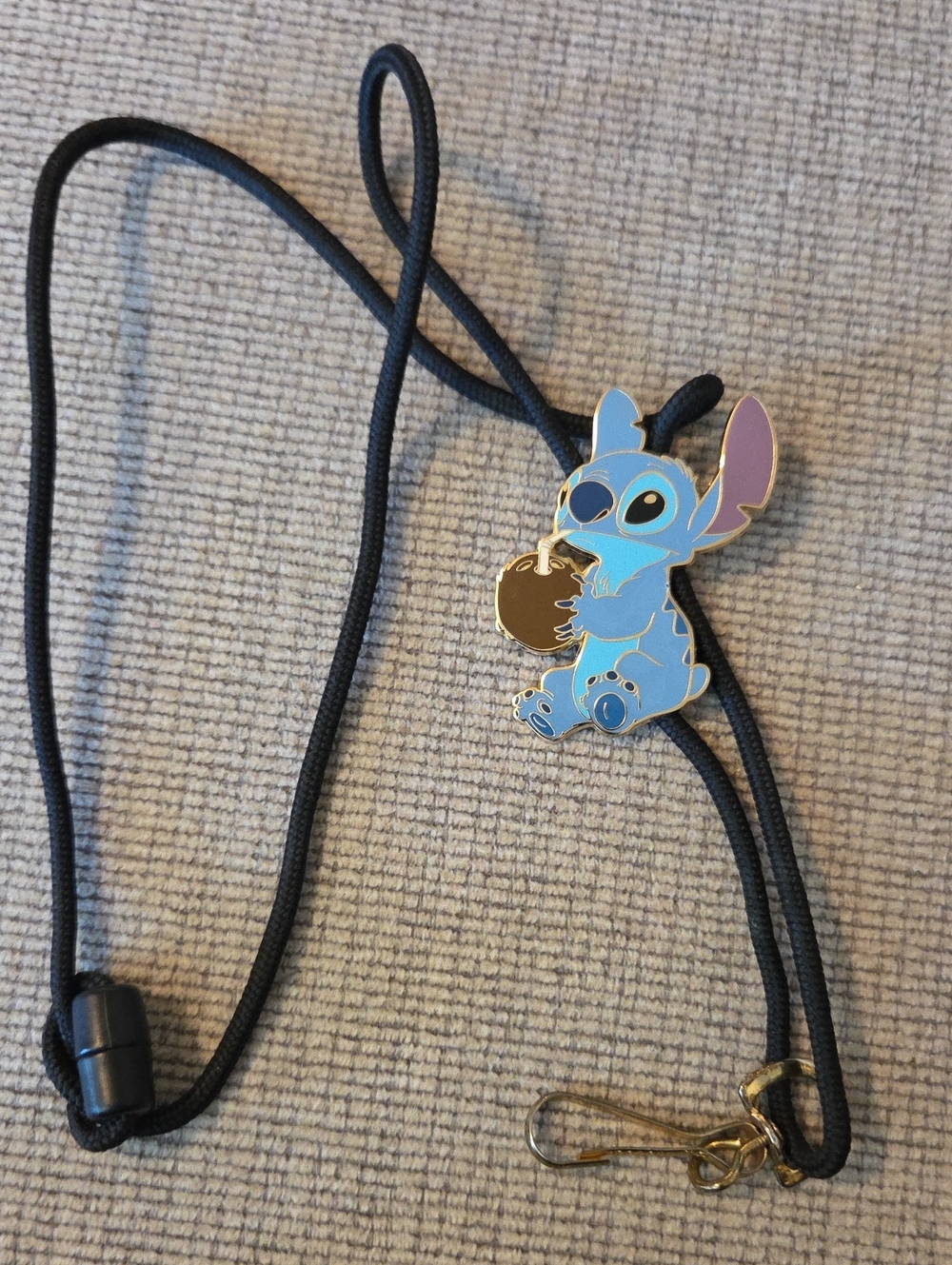 Disney Gold Stitch Backplate Lanyard with Black Cord